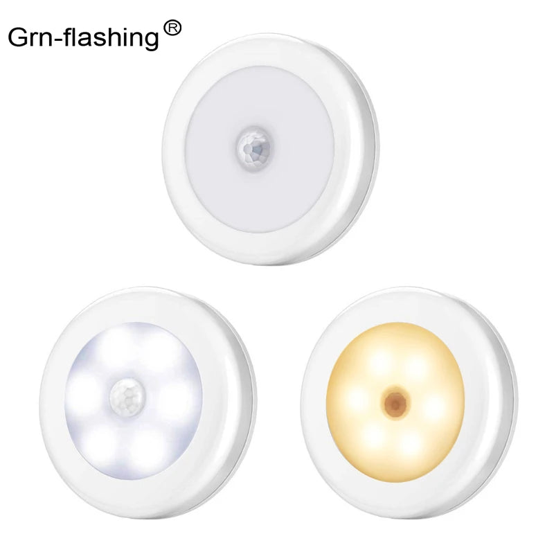 PIR Infrared Motion Sensor Night Light, 6LED Bulb, Auto On/Off, Battery Powered for Wardrobe, Wall Lamp, Closet, and Staircase