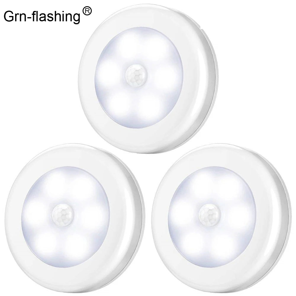 PIR Infrared Motion Sensor Night Light, 6LED Bulb, Auto On/Off, Battery Powered for Wardrobe, Wall Lamp, Closet, and Staircase