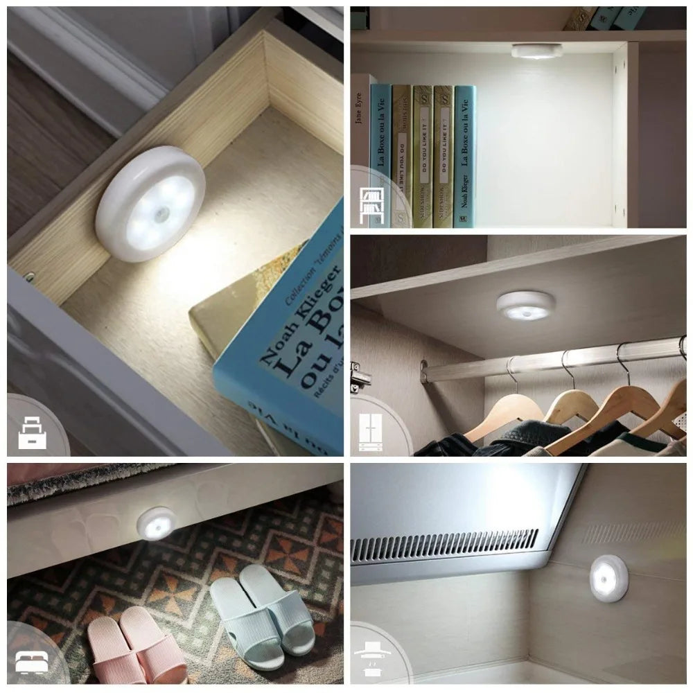 PIR Infrared Motion Sensor Night Light, 6LED Bulb, Auto On/Off, Battery Powered for Wardrobe, Wall Lamp, Closet, and Staircase