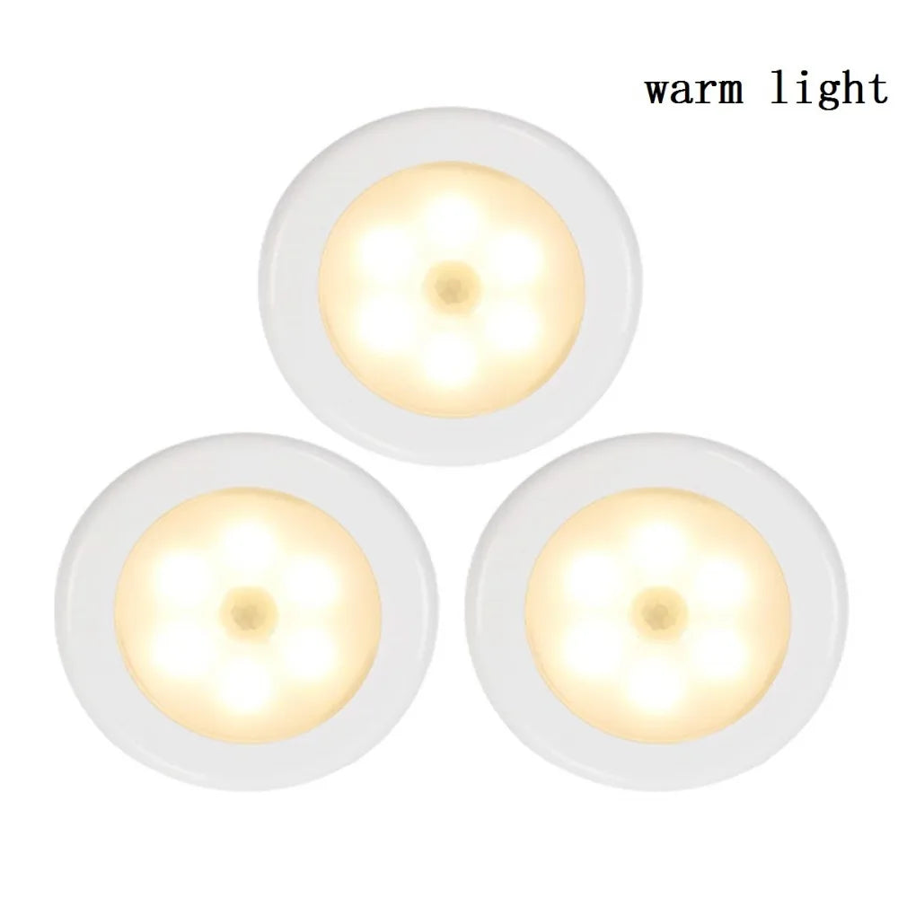 PIR Infrared Motion Sensor Night Light, 6LED Bulb, Auto On/Off, Battery Powered for Wardrobe, Wall Lamp, Closet, and Staircase