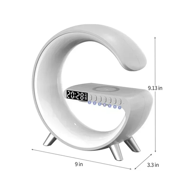 LED Smart Wake Up Light RGB Night Light with Bluetooth Speaker 15W Fast Wireless Charger Desk Lamp for Bedroom Bedside Game Room