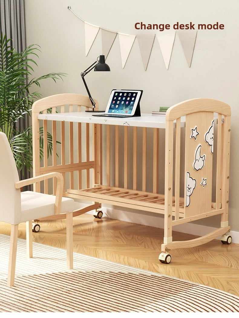 Cuna Mecedora de Madera | Multifuncional con Ruedas y Mosquitera para Bebé