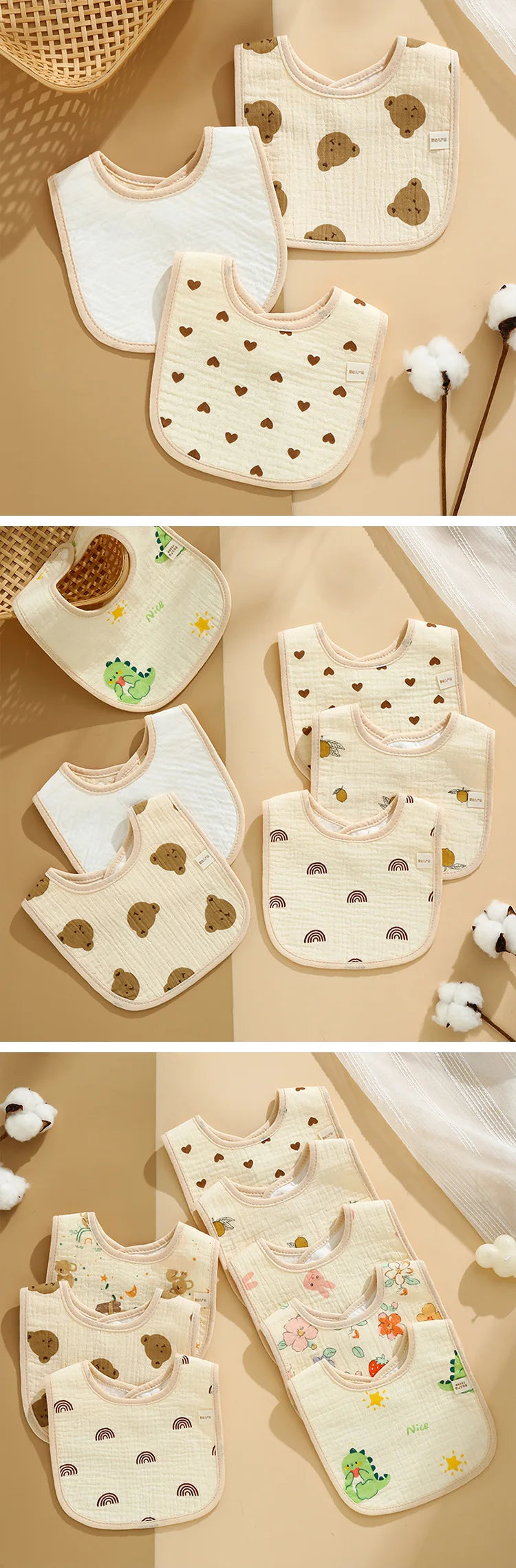 Baberos Impermeables para Bebé | Pack 7 uds. Algodón Antiescupir