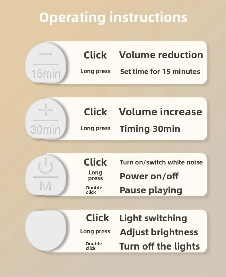 Sleep White Noise Machine with Soothing Sound Touchable Rechargeable LED Night Light Relaxing Audio & Sleep Lamp for Baby.