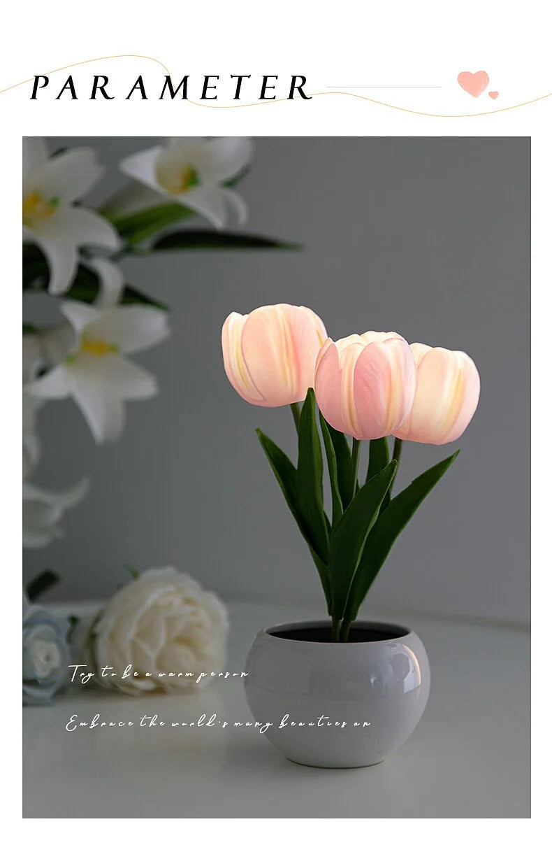 LED Tulip Night Light Can Be Plugged In Or On The Battery Bedroom Room Dormitory Bedside Ambient Light White / Pink Sleep Light