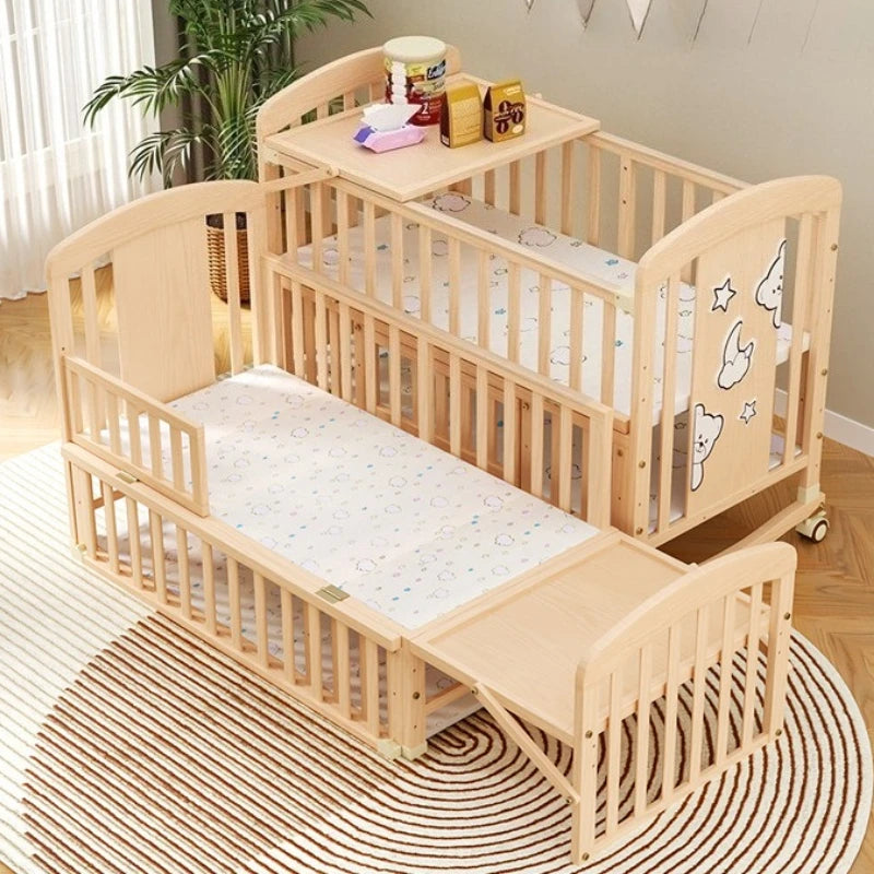Wooden Rocking Crib | Multifunctional with Wheels and Mosquito Net for Baby