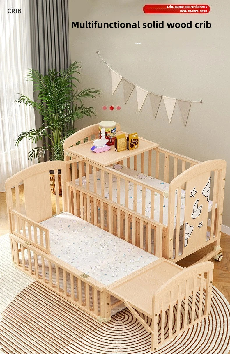 Cuna Mecedora de Madera Maciza | Multifuncional con Ruedas y Mosquitera