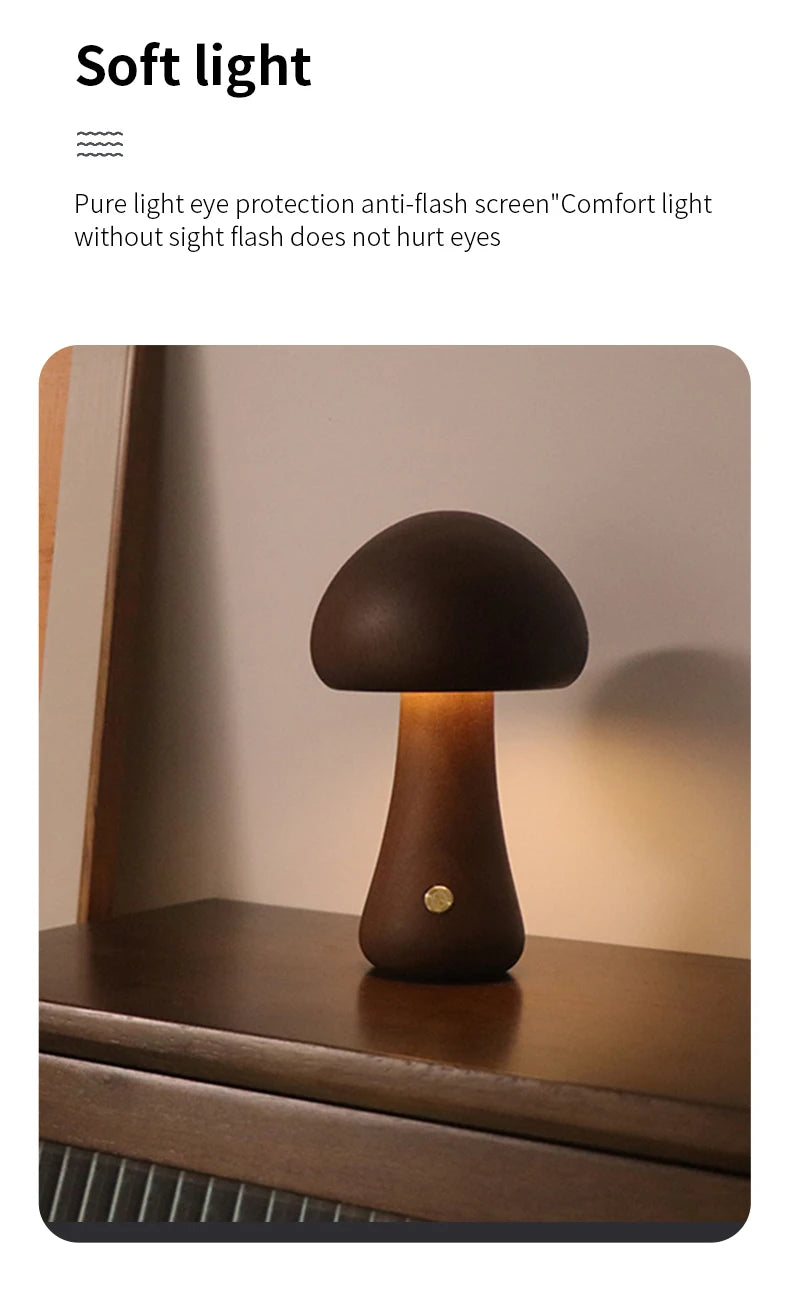 INS LED Night Light With Touch Switch Wooden Cute Mushroom Bedside Table Lamp For Bedroom Childrens Room Sleeping Night Lamps