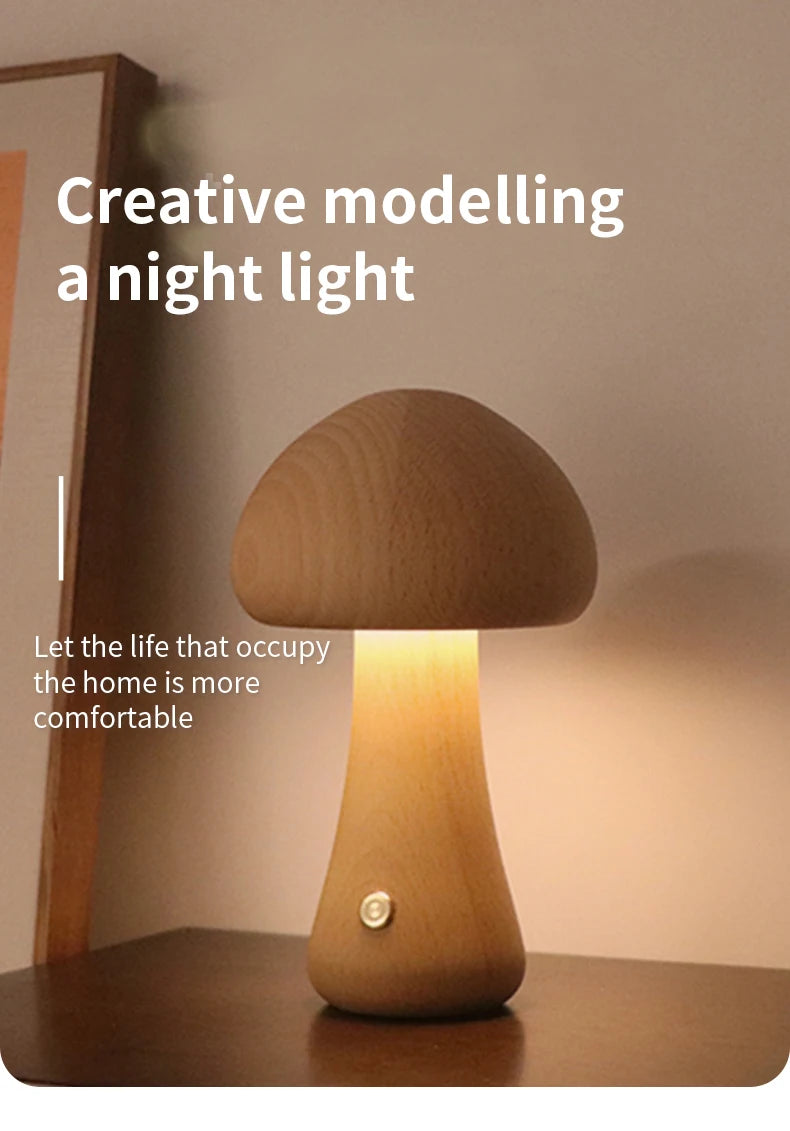 Wooden Mushroom Lamp INS | Touch Night Light Type | Nordic Children's & Babies' Decor | Relax Natural Madrid - International Shipping