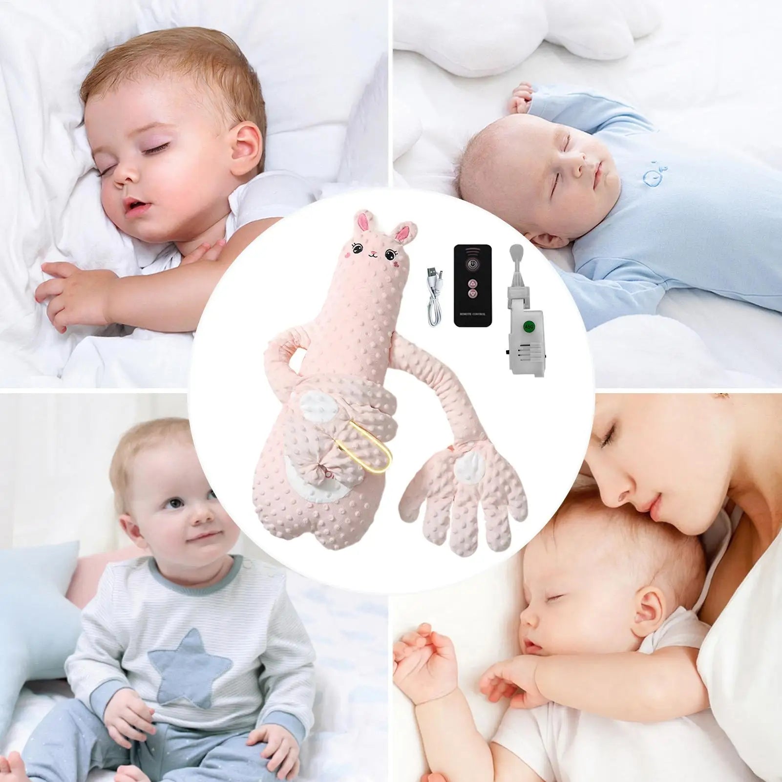 Peluche Calmante con Palma Eléctrica | 3 Modos y Control Remoto para Bebé