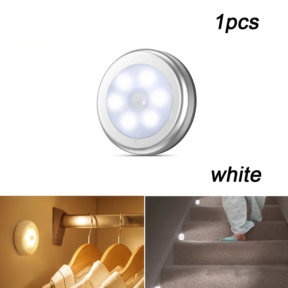 PIR Infrared Motion Sensor Night Light, 6LED Bulb, Auto On/Off, Battery Powered for Wardrobe, Wall Lamp, Closet, and Staircase
