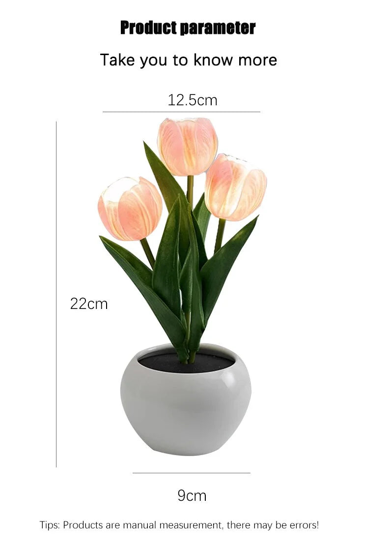LED Tulip Night Light Can Be Plugged In Or On The Battery Bedroom Room Dormitory Bedside Ambient Light White / Pink Sleep Light