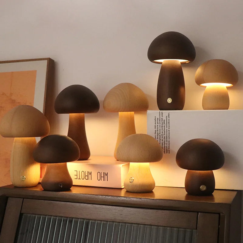 Wooden Mushroom Lamp INS | Touch Night Light Type | Nordic Children's & Babies' Decor | Relax Natural Madrid - International Shipping
