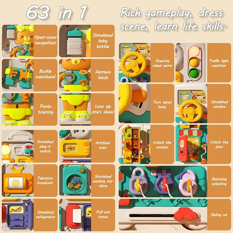 63-in-1 Montessori Sensory Board | Educational Toy for Babies and Toddlers