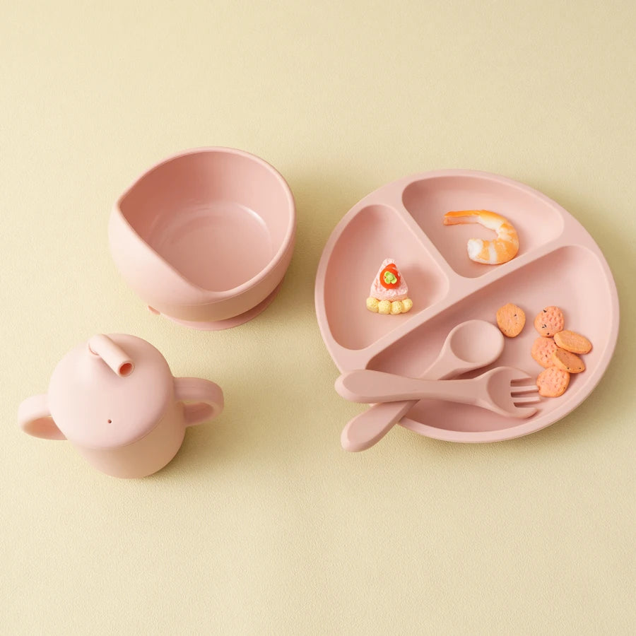Set Alimentación Bebé de Silicona | Sin BPA | Cuenco, Plato, Taza y Cubiertos