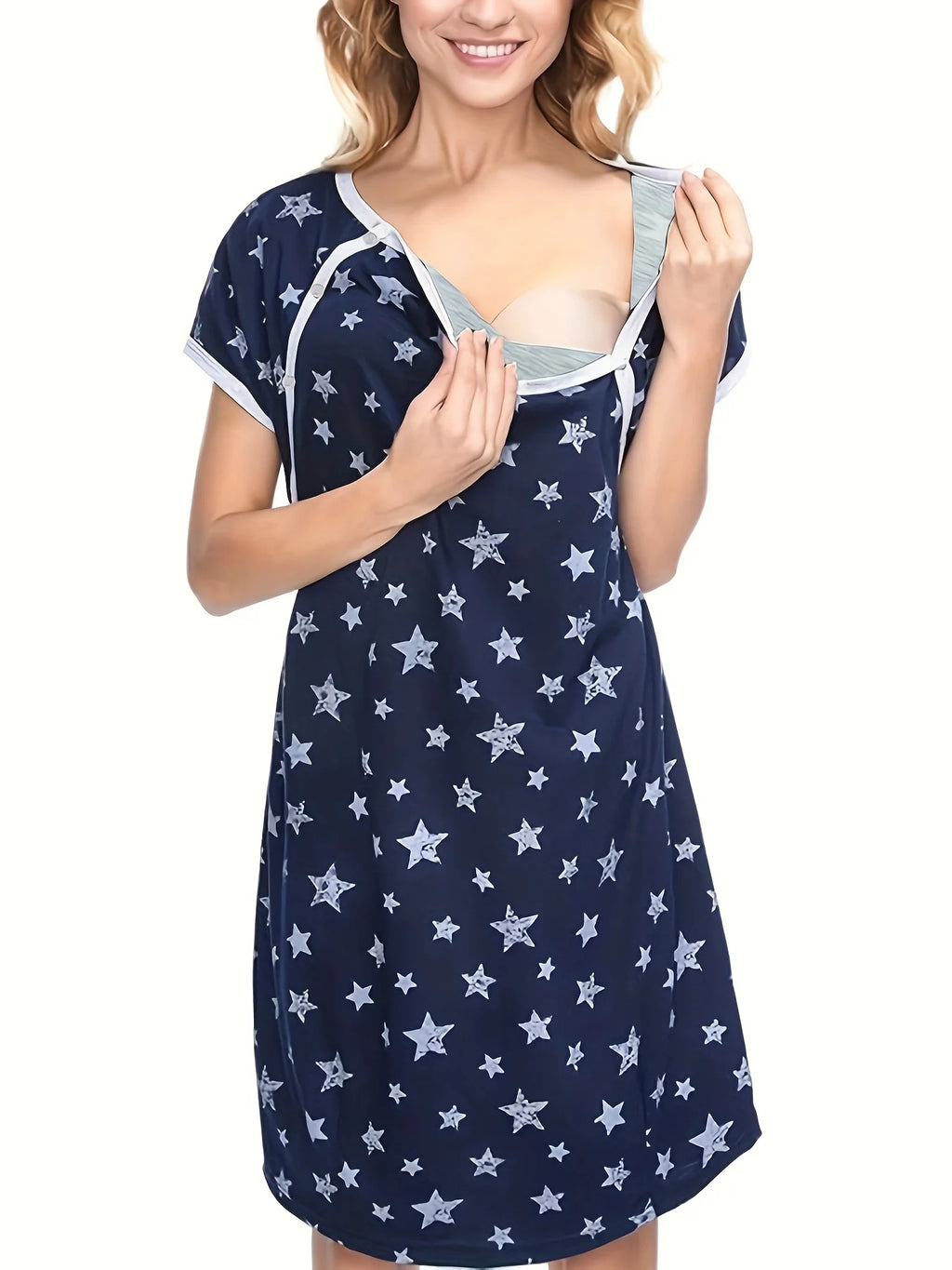 3-in-1 Maternity Pajamas | Short Sleeve Nursing Nightgown | Pregnancy and Postpartum