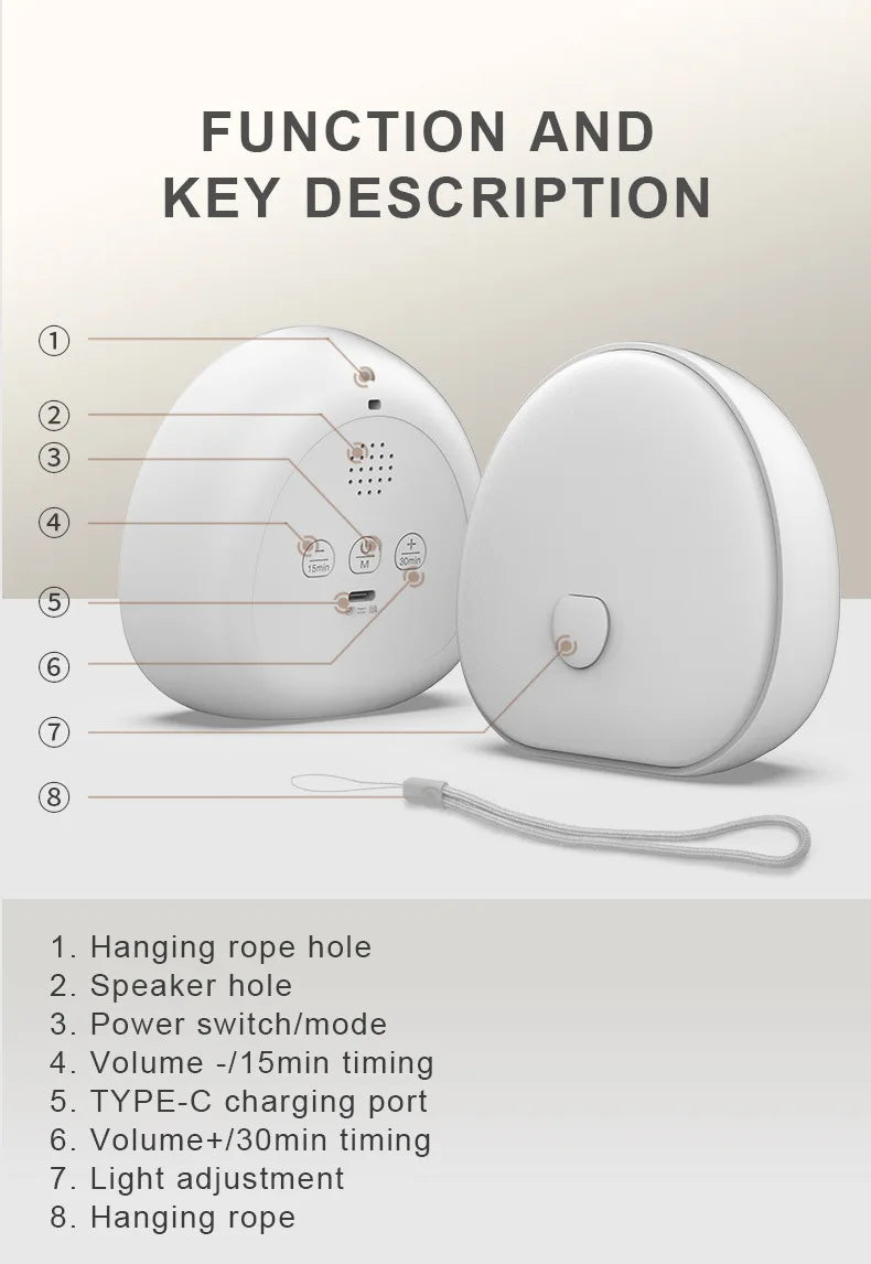 RGB White Noise Machine for Baby | 20 Sounds | Rechargeable Touch LED Night Light