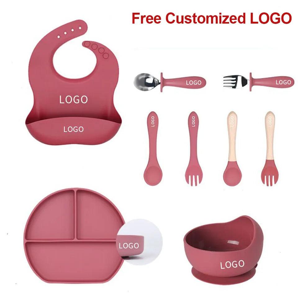 Baby Dinnerware Set 8 Pieces | Crab Plate, Bowl, Sippy Cup, and Cutlery | BPA-Free