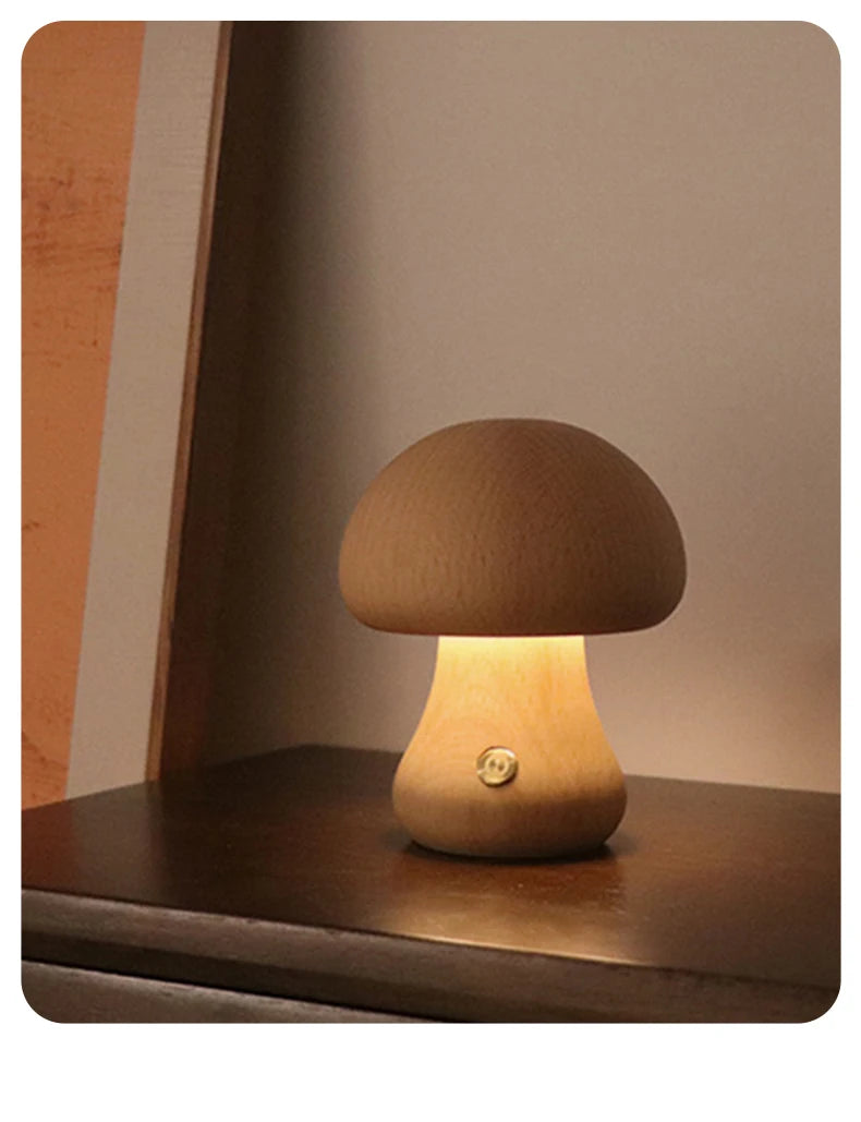 INS LED Night Light With Touch Switch Wooden Cute Mushroom Bedside Table Lamp For Bedroom Childrens Room Sleeping Night Lamps