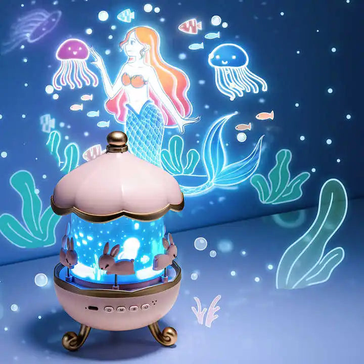 Projector Night Light with Speaker for Kids Room Decor, 12 Films, Kawaii Ocean Projection Nightlights for Baby Bedroom Gifts