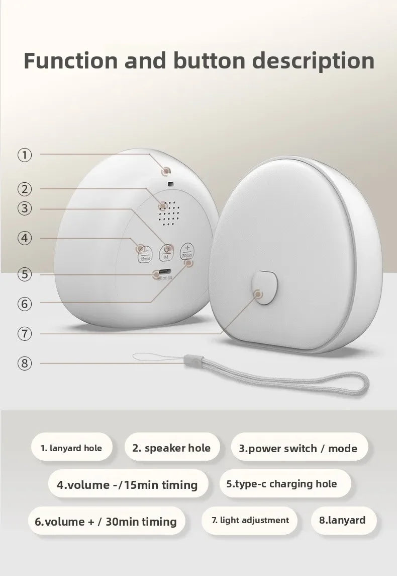 Sleep White Noise Machine with Soothing Sound Touchable Rechargeable LED Night Light Relaxing Audio & Sleep Lamp for Baby.
