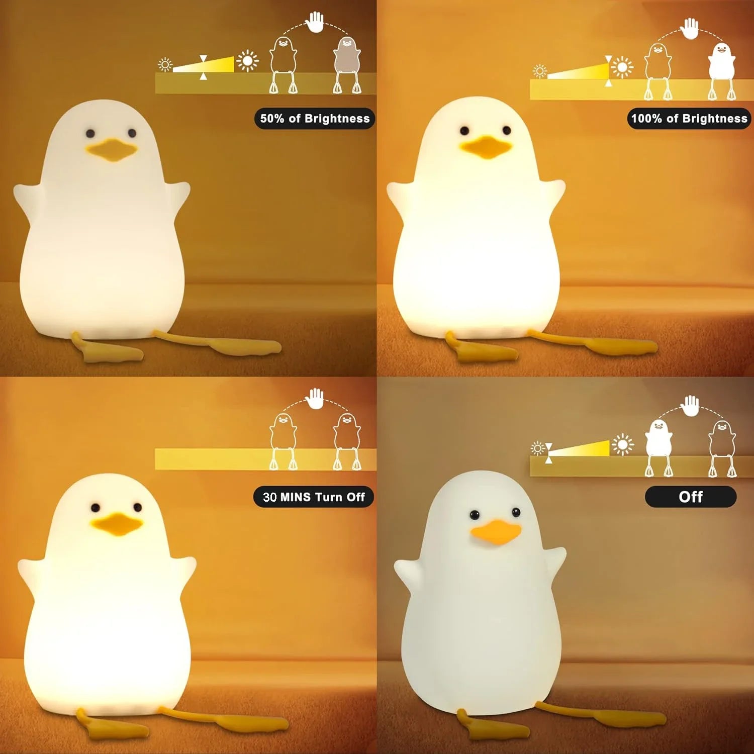 Duck Night Light LED Squishy Duck Lamp Dimmable Nursery Nightlight Rechargeable Bedside Touch Lamp for Breastfeeding Room Decor