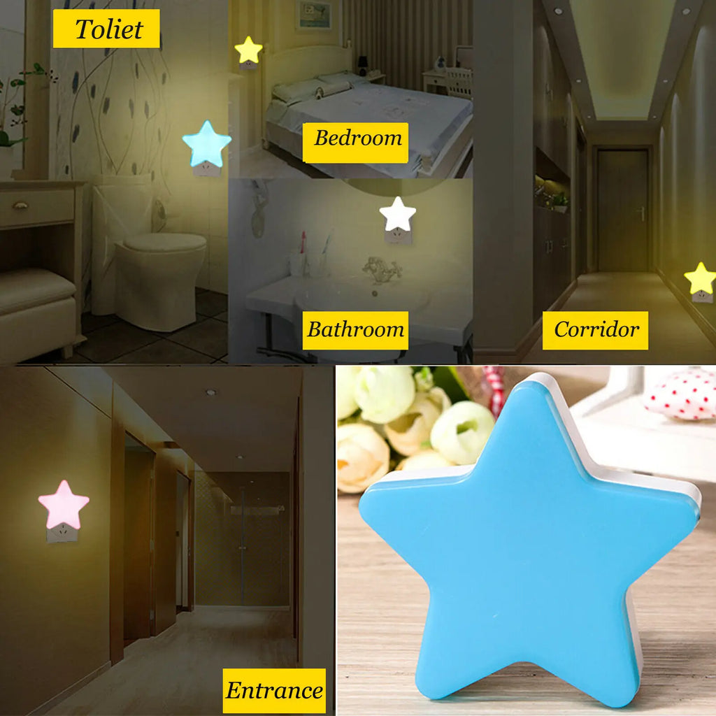 Led Night Light Mini Cute Stars Lamp 220V 110V Kids Bedroom Automatic Sensor Decoration Lighting Reading Table Book Children