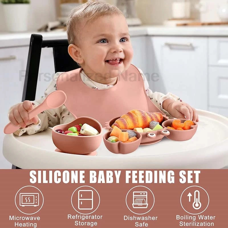 Baby Dinnerware Set 8 Pieces | Crab Plate, Bowl, Sippy Cup, and Cutlery | BPA-Free