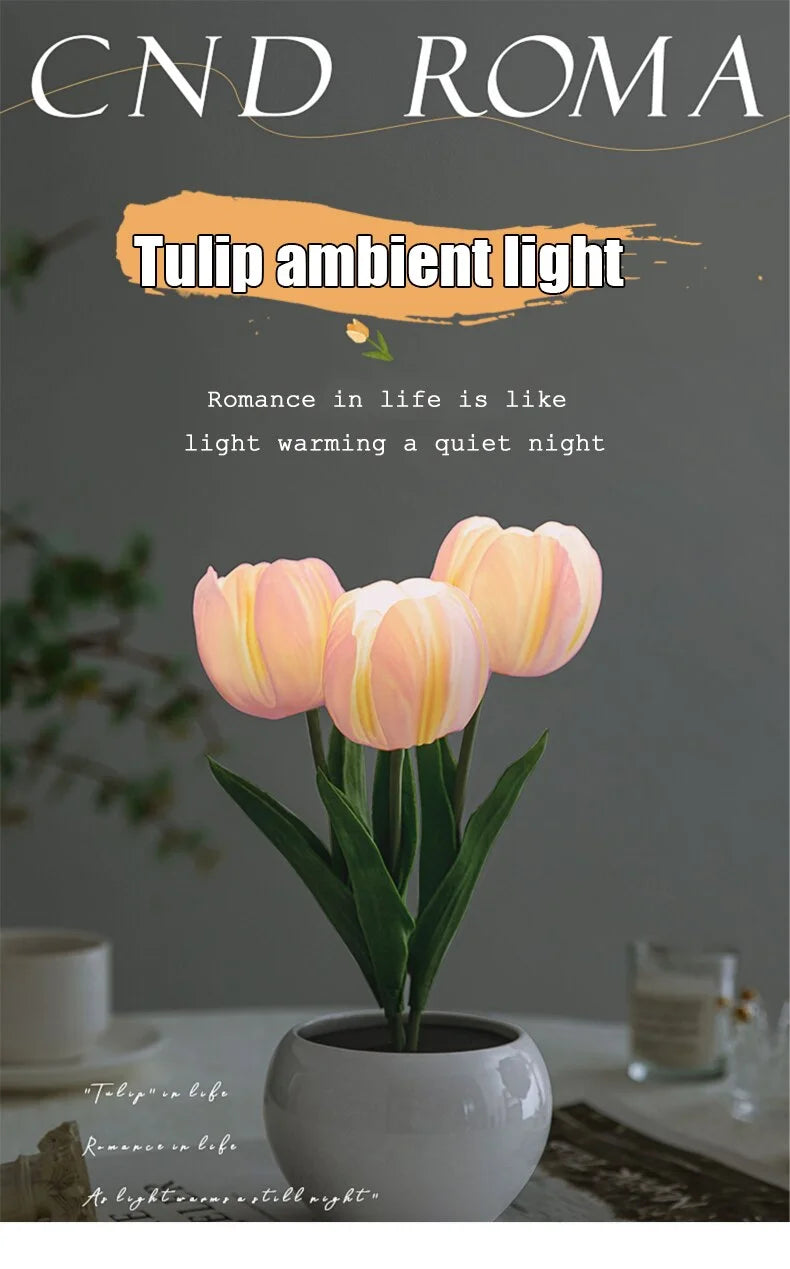 LED Tulip Night Light Can Be Plugged In Or On The Battery Bedroom Room Dormitory Bedside Ambient Light White / Pink Sleep Light