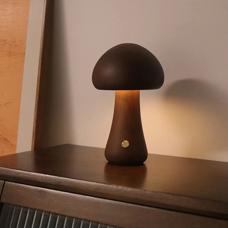 INS LED Night Light With Touch Switch Wooden Cute Mushroom Bedside Table Lamp For Bedroom Children's Room Sleeping Night Lamps