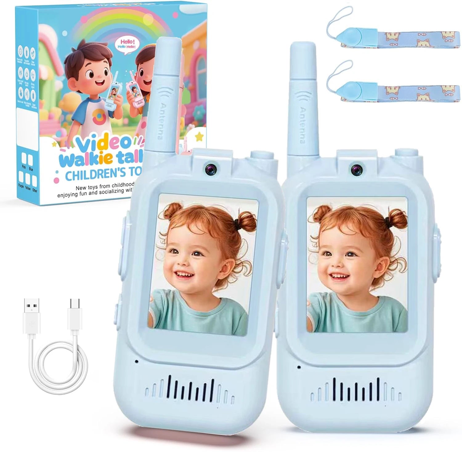 Video Walkie Talkies for Kids 2 Pack Rechargeable Intercom Walkie-talkie Cute 2 Inch Screen One-Click Call Child Video Intercom