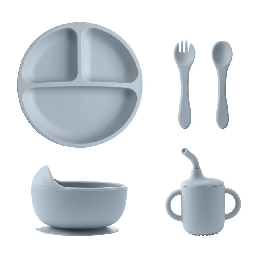 Set Alimentación Bebé de Silicona | Sin BPA | Cuenco, Plato, Taza y Cubiertos