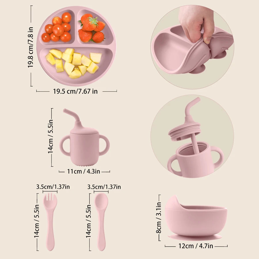 Silicone Baby Feeding Set | BPA-Free | Bowl, Plate, Cup, and Utensils