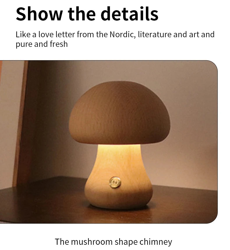 Wooden Mushroom Lamp INS | Touch Night Light Type | Nordic Children's & Babies' Decor | Relax Natural Madrid - International Shipping