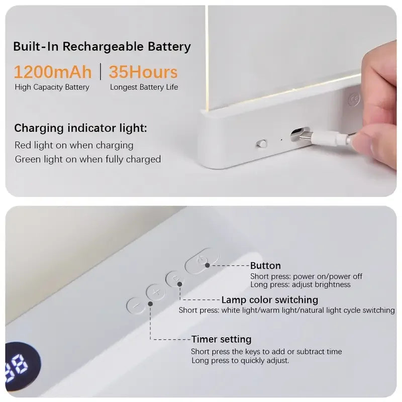 LED Book Light, Rechargeable Reading Lights for Books in Bed, Eye-Care, 3 Colors Stepless Dimming Flat Light for Book Lovers