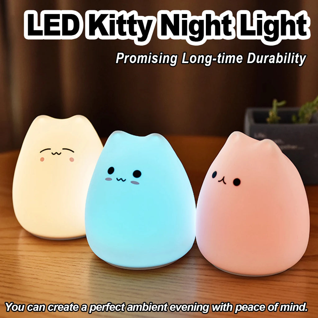 7 Colors LED Night Light Indoor Sensor Lamp Silicone Baby Sleeping Cat Touch Soft Cute Cartoon Lights For Children Kids Room