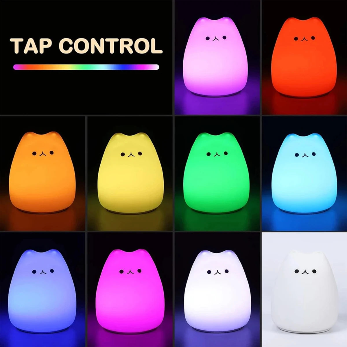 7 Colors LED Night Light Indoor Sensor Lamp Silicone Baby Sleeping Cat Touch Soft Cute Cartoon Lights For Children Kids Room