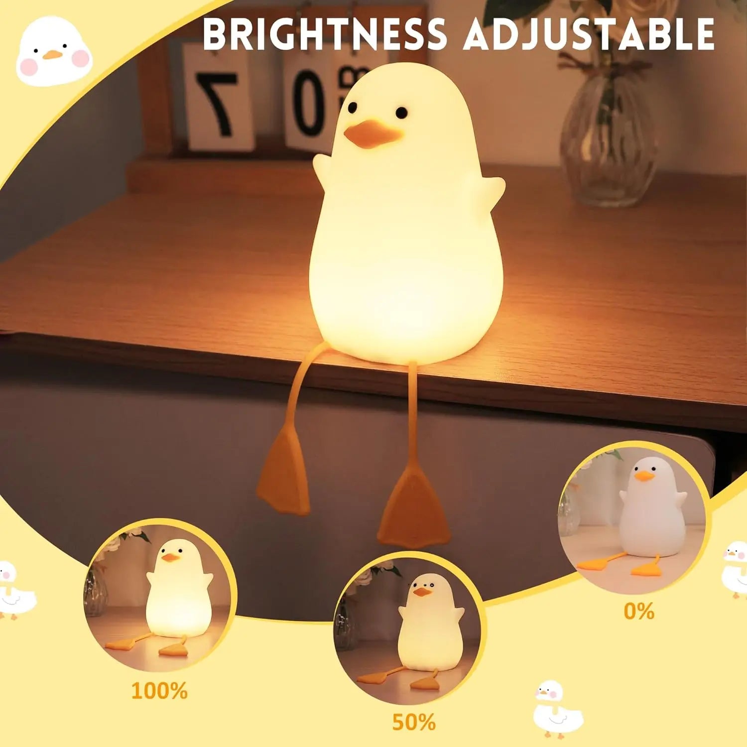 Duck Night Light LED Squishy Duck Lamp Dimmable Nursery Nightlight Rechargeable Bedside Touch Lamp for Breastfeeding Room Decor