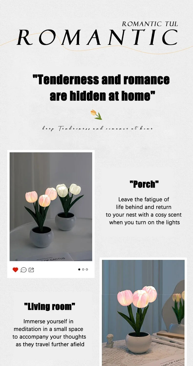 LED Tulip Night Light Can Be Plugged In Or On The Battery Bedroom Room Dormitory Bedside Ambient Light White / Pink Sleep Light