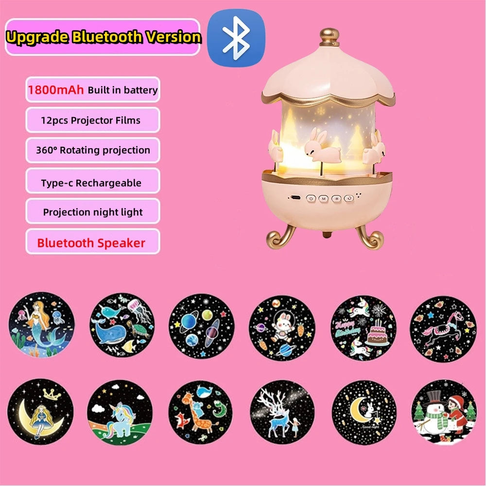Projector Night Light with Speaker for Kids Room Decor, 12 Films, Kawaii Ocean Projection Nightlights for Baby Bedroom Gifts