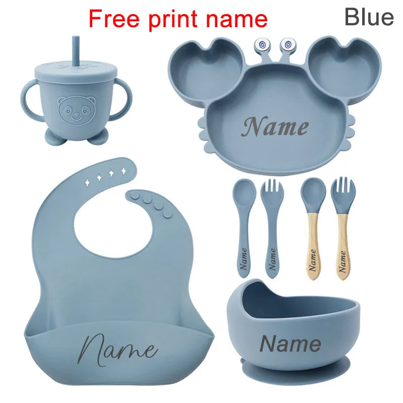 Baby Dinnerware Set 8 Pieces | Crab Plate, Bowl, Sippy Cup, and Cutlery | BPA-Free