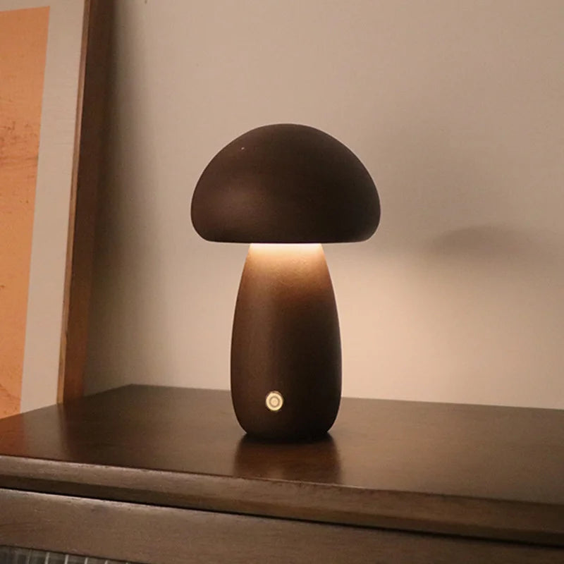 INS LED Night Light With Touch Switch Wooden Cute Mushroom Bedside Table Lamp For Bedroom Children's Room Sleeping Night Lamps