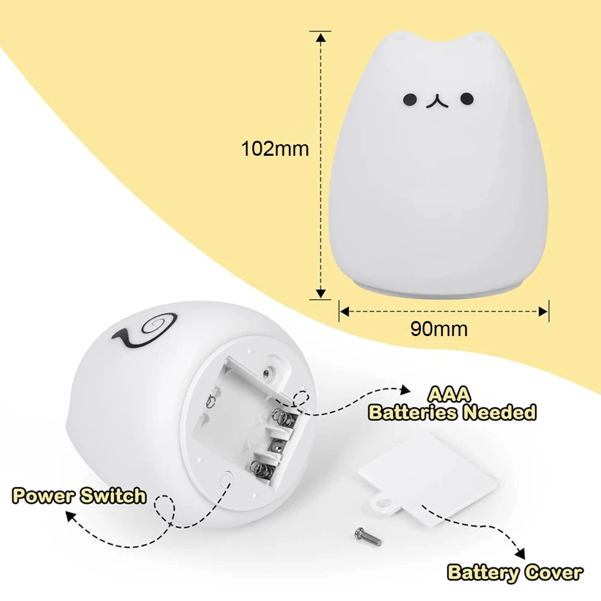 Kawaii Silicone Cat Lamp | TYPE Night Light 7 Colors | Touch Sensor & Soft Touch | Special for Babies Madrid 2026