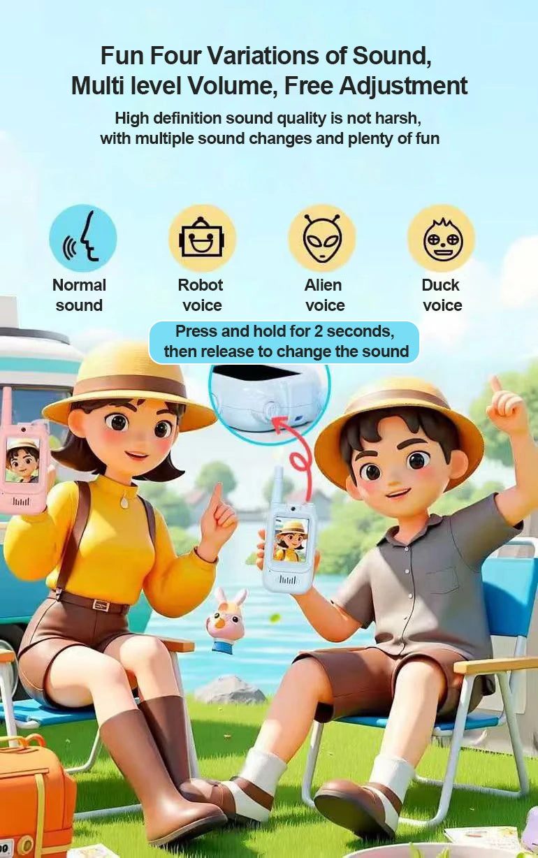 Kids Video Walkie Talkies 2 Pack, Rechargeable Intercom Walkie-talkie with Cute 2-Inch Screen, One-Click Call, Child Video Intercom
