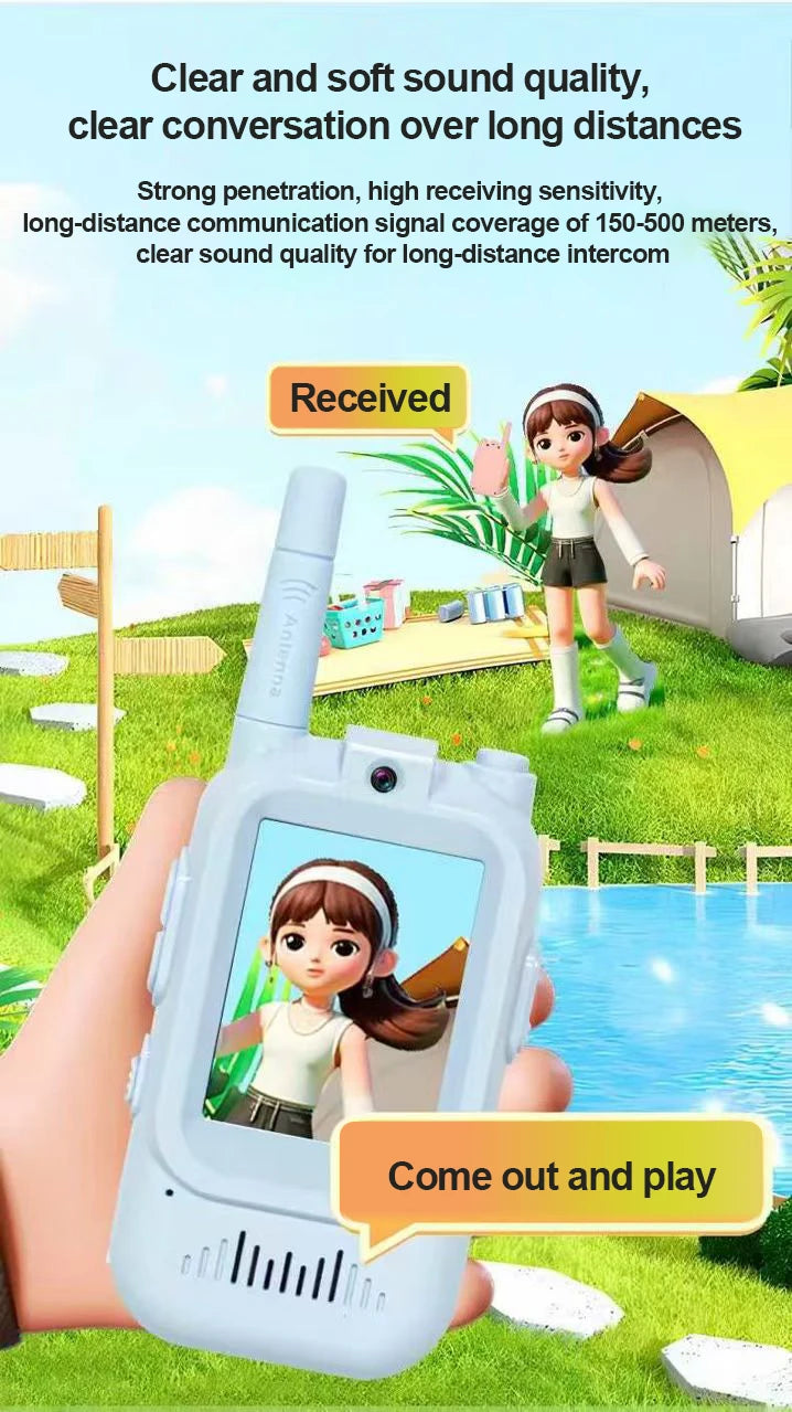 Kids Video Walkie Talkies 2 Pack, Rechargeable Intercom Walkie-talkie with Cute 2-Inch Screen, One-Click Call, Child Video Intercom