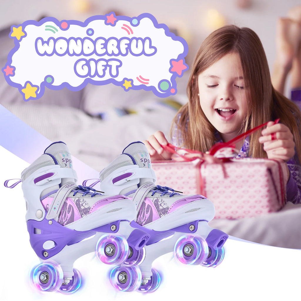Patines Parpadeantes 4 Ruedas para Niños | Talla Ajustable | Ruedas con Luz LED