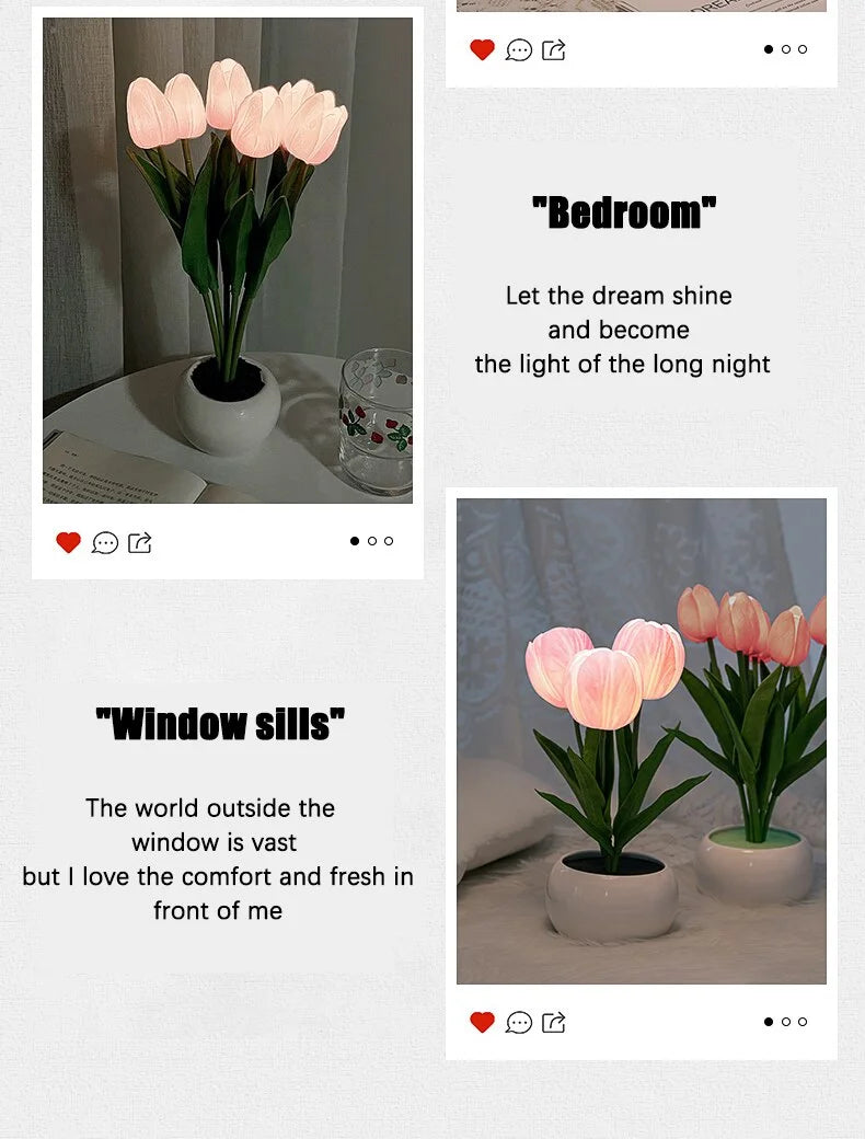LED Tulip Night Light Can Be Plugged In Or On The Battery Bedroom Room Dormitory Bedside Ambient Light White / Pink Sleep Light
