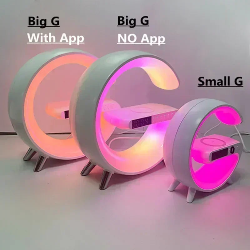 LED Smart Wake Up Light RGB Night Light with Bluetooth Speaker 15W Fast Wireless Charger Desk Lamp for Bedroom Bedside Game Room