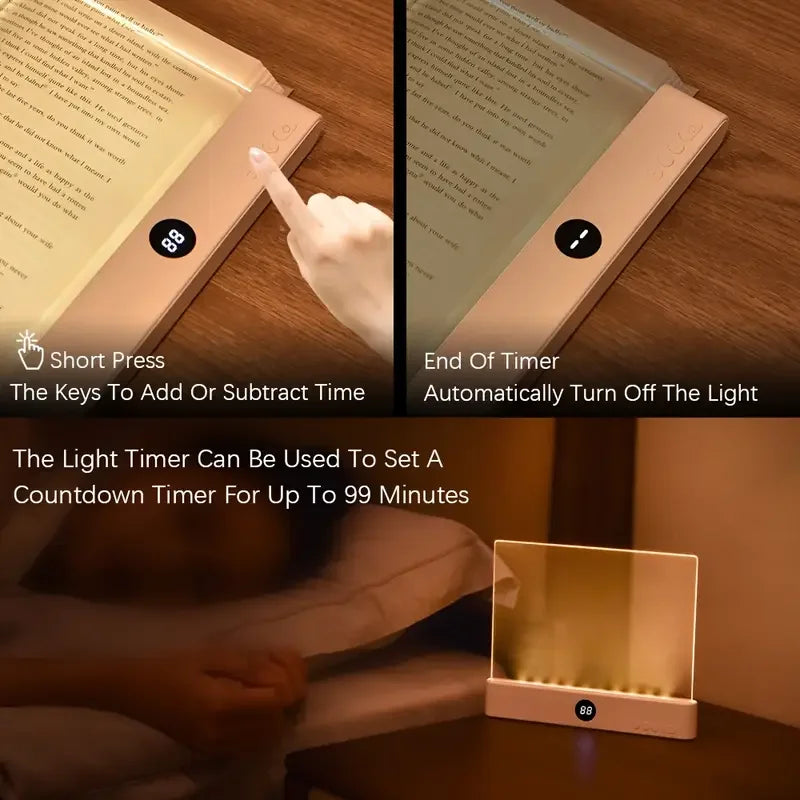 LED Book Light, Rechargeable Reading Lights for Books in Bed, Eye-Care, 3 Colors Stepless Dimming Flat Light for Book Lovers