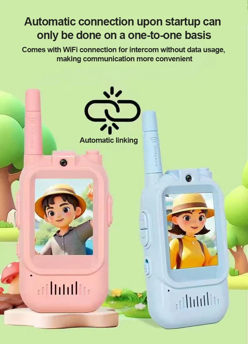 Kids Video Walkie Talkies 2 Pack, Rechargeable Intercom Walkie-talkie with Cute 2-Inch Screen, One-Click Call, Child Video Intercom